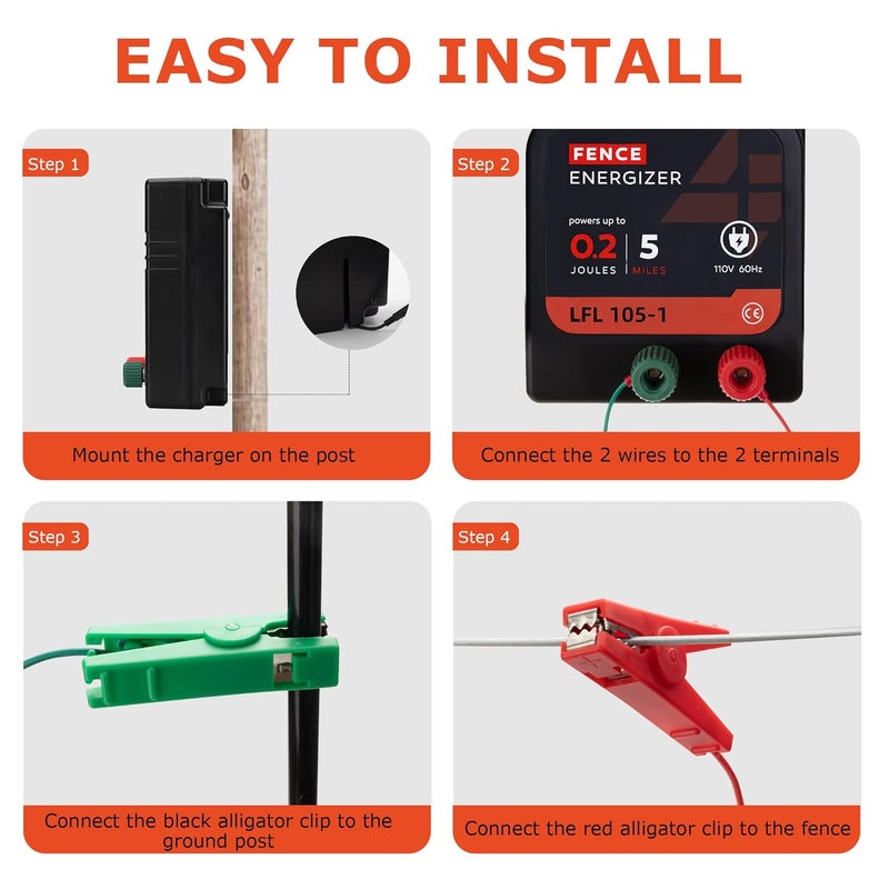 L-FENCE LYDITE FENCE Store Electric Fence Charger, 5 Mile 20 Acres Electric Fence Energizer, 0.2 Joule Ac Powered Output Voltage 5100v, for Preventing Wild Animals Intruding Great for Poultry, Pets and Gardens - Image 5